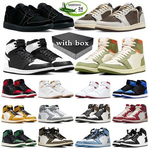 With Box jumpman 1 basketball shoes 1s j1 low sneakers womens Reverse Mocha Olive Black Phantom Panda Satin Bred men Celadon trainers sports