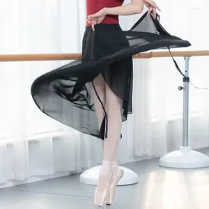 Сценическая одежда, балетная юбка на шнуровке, шифоновая танцевальная практика для взрослых, цельный черный, красный, белый, лавандовый длинный газовый фартук, юбки