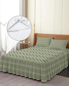 Saia de cama verde textura geométrica colcha elástica com fronhas capa de colchão conjunto de cama lençol