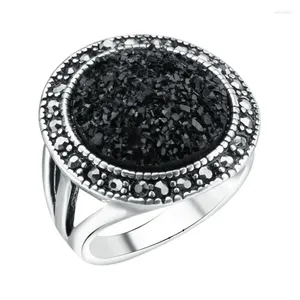 Cluster Rings Women Vintage Bohemia Black Rubble Finger Ring Crystal Gem-stone Resin Wedding For Girl Fashion Jewelry