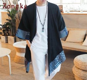 Zongke Chinese Kimono Cardigan Men Open Stitch Tradycyjne męskie Kimono Cardigan Plus Size Long Kimono Jacket Men Summer 2011235328893