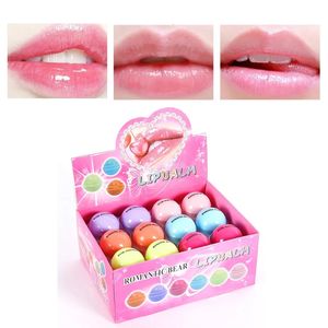 24pcslot grossist frukt smak lipbalm romantisk björn läppbalsam söt rund boll ren naturlig växt baby läppar fuktgivande frukt 240226