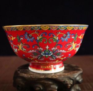 Çin eski porselen pastel porselen kırmızı boyalı altın pastel fu karakter kasesi çin yemeği kase89105447132056