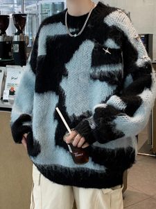 Suéter masculino listrado malha malhas homens mulheres tops pullovers casuais inverno streetwear jumper coreano outono roupas 2024 c37