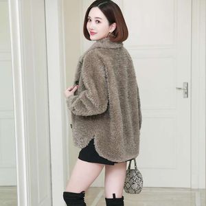 2023 New Haining Sheep Fleece 여성의 짧은 곡물 봉제 모피 통합 양고기 모발 코트 한국판 896962