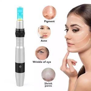 7 Colors LED Light Derma Pen with Double Rechargeable Battery or Cartridge Electric Microneedle for Anti Acne Skin Rejuveantion Oil Control Treat Dermapen