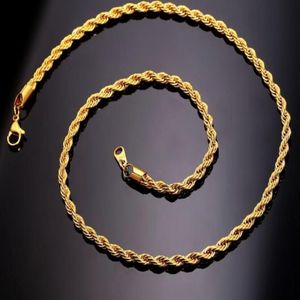 Collana a catena con corda in acciaio inossidabile placcato oro reale 18 carati per uomo Catene d'oro Gioielli di moda Gift327F