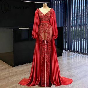 Party Dresses Sexy See Through Red Straight Evening Muslim Long Sleeves Illusion Prom Gowns For Weddings Robes Formales 2024