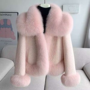 Autumn Winter Faux Fox Coat, Short And Slimming Navy Fur Collar, Down Haining Coat For Women To Reduce Age 732427