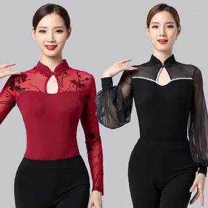 Abbigliamento da palcoscenico Abiti aderenti Costume da pratica di danza Abbigliamento specifico per insegnante di balletto moderno per adulti Top stampato da donna