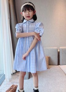 Blue Sky Dresses for Baby Girls Summer Kids Girl plaid Turndown Collar Dress Fashion Cotton Children birthday dress Clothing8907223