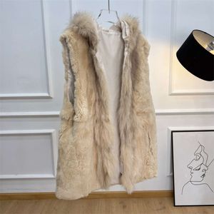 Haining Genuine Leather Grass Otter Rabbit Hair Women's Vest Jacket Raccoon Fur Collar 91616 947071