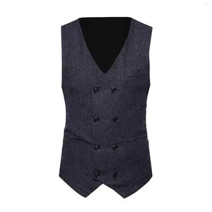 Men's Vests Men Formal Tweed Check Double Breasted Waistcoat Retro Slim Fit Suit Jacket Korean Reviews Many Clothes Ropa Hombre