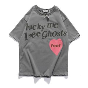 Homens camisetas Homens Mulheres Camisetas Lucky Me eu vejo Ghost Feel T-shirt Crianças Veja Ghost Camp Flog 2008 Tee Vintage Tops de Alta Qualidade T230302