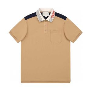 G family verified the correct version of summer khaki color contrast short sleeved polo shirt with navy stripes loose fitting mens t-shirt