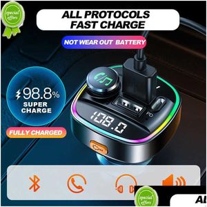 Kit Bluetooth para carro Novo Bluetooth 5.0 Dual USB Qc3.0 20W Carregador Transmissor Fm Adaptador Rápido Mãos Estéreo Mp3 Player Colorf Lights Drop Dhzhs