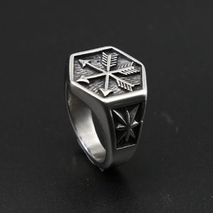 Vintage Viking Arrow Ring Punk 316L Rostfritt stål Compass Men Fashion Hip Hop Hippie Jewelry Drop Store Cluster Rings289B