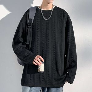 2024 Spring New Casual High Quality Texture Jacquard Bottom Sweater Men's Large Sleeves T-shirt Top