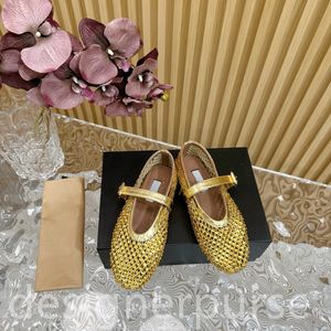 2024 Fashion Show Fishnet e Strass Ballet Flats Full Diamond Flats para Mulheres Designer Dress Shoes Antiderrapante Sola de Borracha Flats Mary Couro Genuíno Sapatos de Luxo