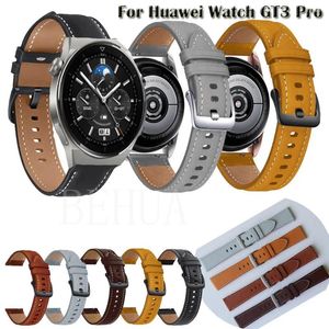 Titta på Bands Watchband för Huawei GT 3 Pro 46mm 43mm 22mm 20mm äkta läderband Armband Armband GT3 GT2 42mm