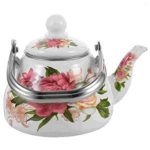 Conjuntos de louças Esmalte Chaleira de Chá Vintage Bule Chinês Pote Fogão Top Water Stovetop 1L Pequeno Floral