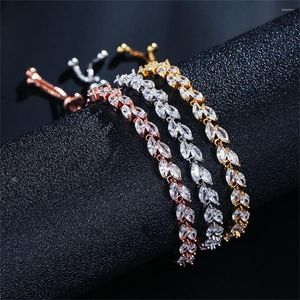 Charm-Armbänder, trendiges Blatt-Kubikzirkonia-Armband, Armreifen für Brautschmuck, Splitterfarbe, klarer CZ-Kristall für Frauen