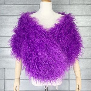 Fur HJQJLJLS 2022 NEW Women Faux Mongolia Sheep Fur Long Shawl Bridal Wedding Wrap Female Waistcoat Cloak Furry Coat