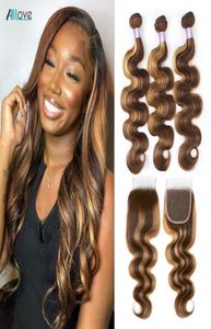 Allove Highlight 427 Body Wave Straight Brasilian Hair Weave Wefts Loose Deep Curly Human Hair Bundles Brown Color 350 Virgin Ext7424697