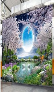 3d paisagem papel de parede luar beleza flor lua boa lua redonda cerejeira paisagem pintura fundo tv wall9963213