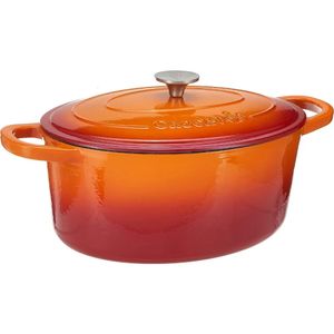 Forno holandês de ferro fundido esmaltado 7 Qt com tampa alça dupla laranja redondo 240304