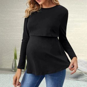 Shirts Women Maternity Tshirt Clothes Summer Fall Long Sleeve Nursing Top Breastfeeding Shirts Pregnancy Clothes Female body y2k tops