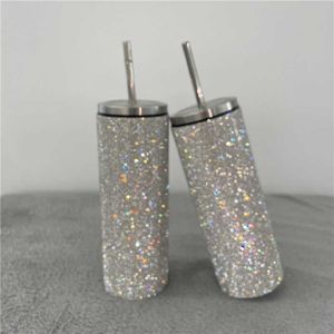 20oz bling diamante garrafa térmica copo de café com palha garrafa de água de aço inoxidável tumblers caneca menina feminino presente 2110132436