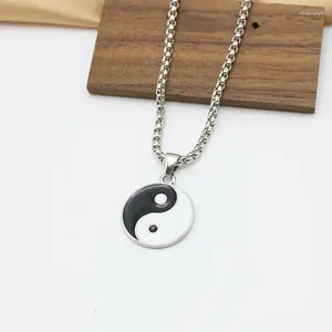 Anhänger Halsketten Punk Hiphop Tai Chi Yin Yang Acht Trigramme Für Frauen 70 cm Lange Kette Schwarz Weiß Emaille Kragen freund Geschenk