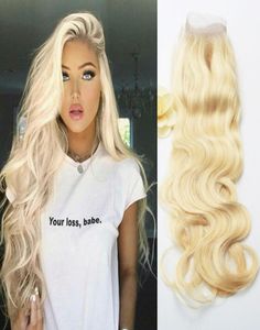 613 Full Blonde Brazilian Remy Human Hair Hair Hair Lace Closure Part Body Wave 13x4 표백 된 매듭 베이비 헤어 1231970