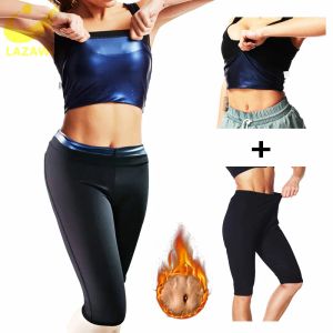 Capris Lazawg Kadın Sauna Takım Bel Can Eğitmeni Yelek Terini Geliştiren Vücut Şakacı Pantolon Kilo Kaybı Karın Zayıflama Egzersiz Tankı Top + Kısa