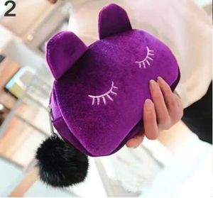 Wholecute Portable Cartoon Cat Coin Storage Case Travel Makeup Flanell Pouch Cosmetic Bag Korean och Japan Style 9068026