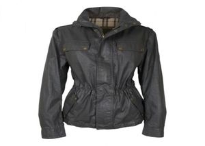 Designer women wax jacket tailored collar 2 slant pocket Loose body slim waist waterproof fabric 2587630