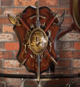 Ancient Roman Sparta Shield Sword Wall Decor Antique Shield with Armor Medieval Axe Lion Ornament Crafts KTV Bar Wall Hanging 21035327242