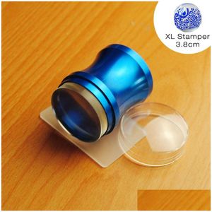 Modelos de Nail Art Atacado - Novo 3.8cm Metal Azul Nail Art Stamper Xl Clear Jelly Sile Cabeça Placa de Plástico Raspador Cap Polonês Stencil Dhg6Z