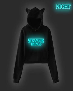 Stranger Thing Luminous Koreli Hoodie Kadınlar Sweatshirts mahsul kış üstleri kadın pembe kedi kulak bahar sonbahar siyah giyim kadınlar9100249