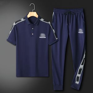 Blue Designer's Short Sports T-Shirt and Shorts Set, Casual Pure Bawełna, oddychająca drukowana koszula, dwuczęściowy zestaw męski, luźny zestaw mężczyzn