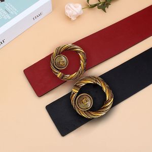 Designer-Gürtel für Damen, luxuriöser breiter Gürtel aus echtem Leder, modische Buchstabenschnalle, Breite 7,0 cm, Rot und Schwarz, 2 Farben2981