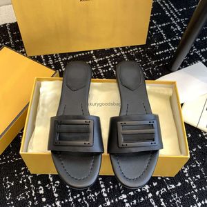 2024SS Designer Märke F Slippare med låda Luxury Sandaler Mens och kvinnors skor Kuddar Bekväma Copper Black Pink Summer Fashion Slide Slippers