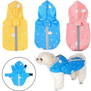 Husdjur hundkläder utomhus andningsbara kläder för valpar huva regnrockar trycker reflekterande strip hundar regnrock vattentätt 240307
