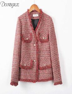 2020 nuove donne della primavera giacche di tweed nuove signore di marca misto lana nappa manica lunga rosso monopetto scollo a V cappotti con frange9067282