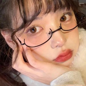 Sunglasses Vintage Glasses Metal Half Frame Without Lens Eyeglasses Japanese Anime Cosplay Eyewear Party Decoration Y2K Accrssories