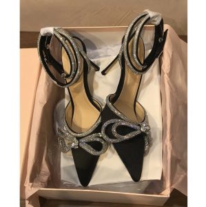 Abiti Donna Tacchi alti Strass Farfalla Nodo Paillettes Décolleté Cinturino alla caviglia Sandali con tacco alto in cristallo Scarpe eleganti da donna a punta