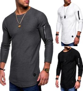Mens T Shirts Spring och Autumn Long Sleeved Zipper Curved Long Line T Shirt Topps Kläder Toppkvalitet Män Sport Wear6410228