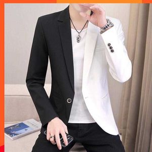 Mens Slim Fit Color Black and White Suit Mens Spring Korean version Trendy Casual Youth Suit British Casual Jacket