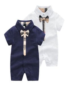 Mode allmatch baby romper ren bomull baby kläder stickade shortsleeved gentleman nyfödda baby kläder sommar stängd fil ful5193193